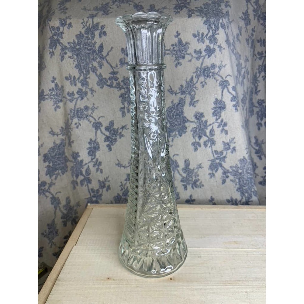 VTG Anchor Hocking 9" Stars & Bars Clear Glass Bud Vase